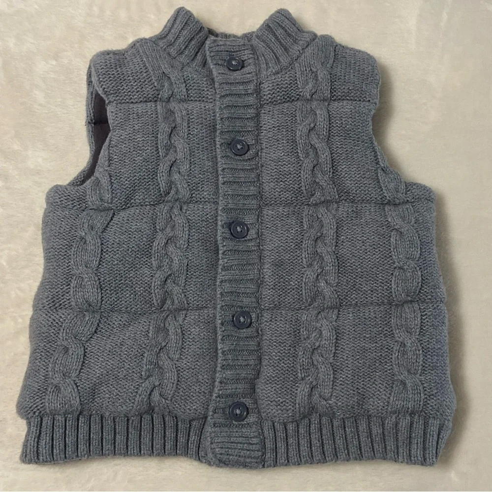 JANIE AND JACK / Gray Cable Knot Puffer Vest Size 18-24 months